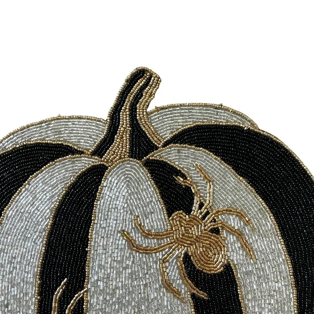 Christian Siriano Halloween Pumpkin w/ Spiders Beaded Placemat Charger 14in NEW